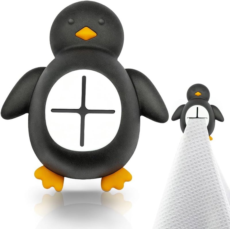 Mhfpl Funny Winter Penguin Adhesive Wall Mount Hand Towel Hook for Camper Refrigerator Cabinet Kitchen Bathroom Wall Dishwasher, Penguin Push Dish Towel Hooks, Cute Dish Rag Holder Kitchen Accesories - Image 1